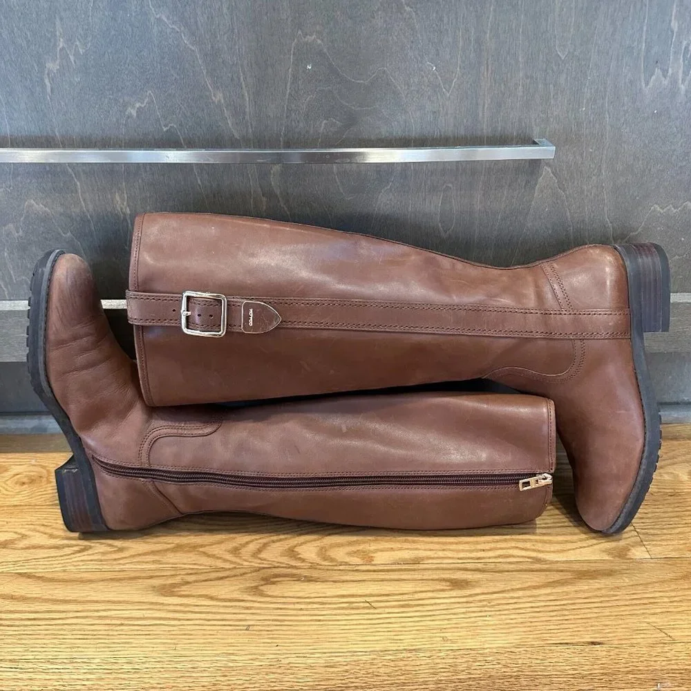 Womens Coach Easton Tall Tan Leather Buckle Zip Casual Riding Boots Size 6 B GUC